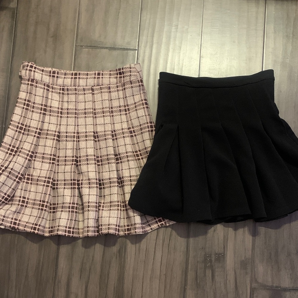 Pleated Skirts - Black and Brown Plaid